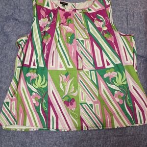 Talbots Vibrant Pink and Green Blouse